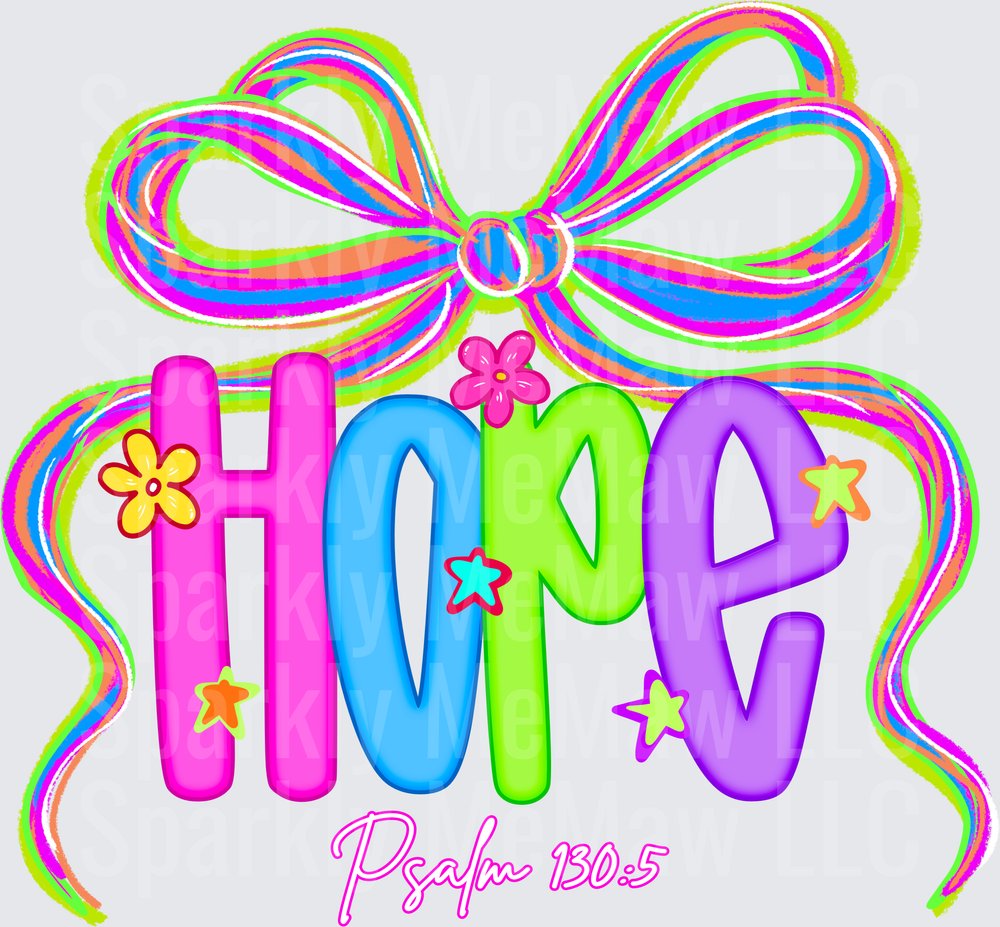 HOPE Rainbow Bow Typography with Psalm 130:5 Bible Verse UV DTF Decal