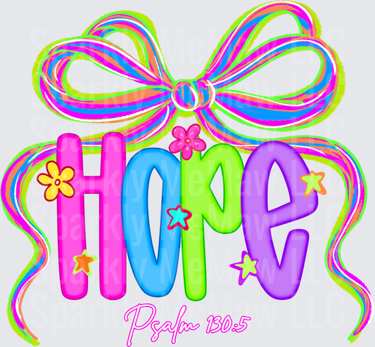 HOPE Rainbow Bow Typography with Psalm 130:5 Bible Verse UV DTF Decal