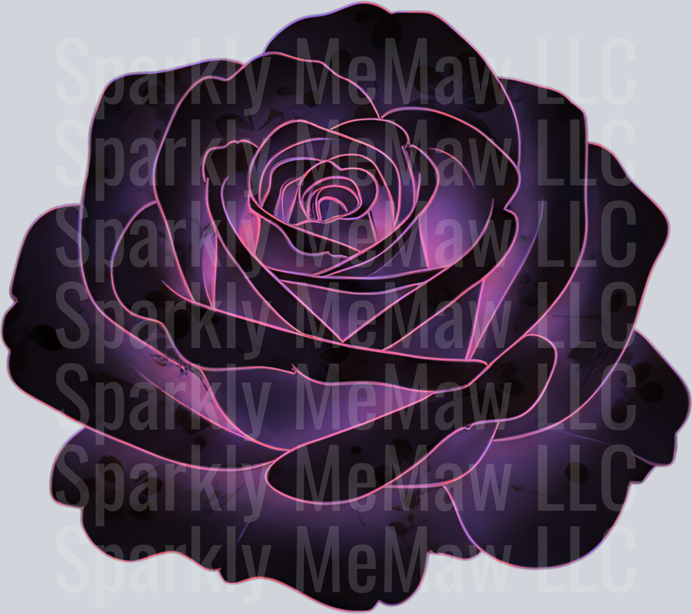 Dark Purple Rose with Pink Neon Outline UV DTF Decal