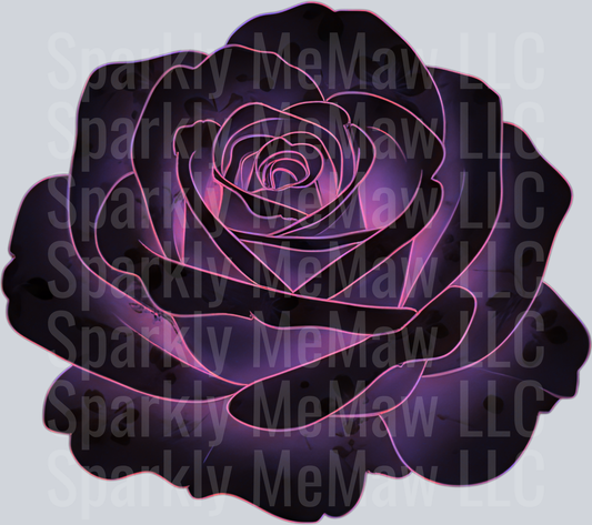 Dark Purple Rose with Pink Neon Outline UV DTF Decal