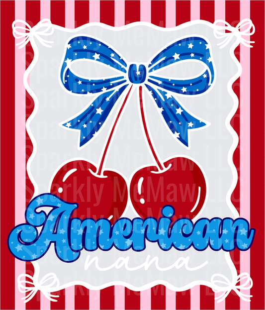 American Patriotic Cherry Bow Red White Blue Stars Stripes UV DTF Decal