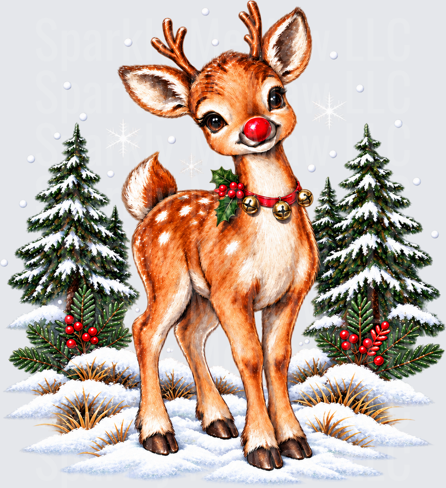 Rudolph Red Nosed Reindeer DTF Transfer for Fabrics