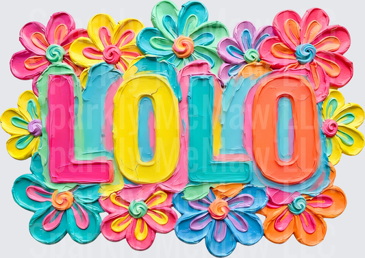 LOLO Colorful Floral Letters with Rainbow Flowers UV DTF Decal