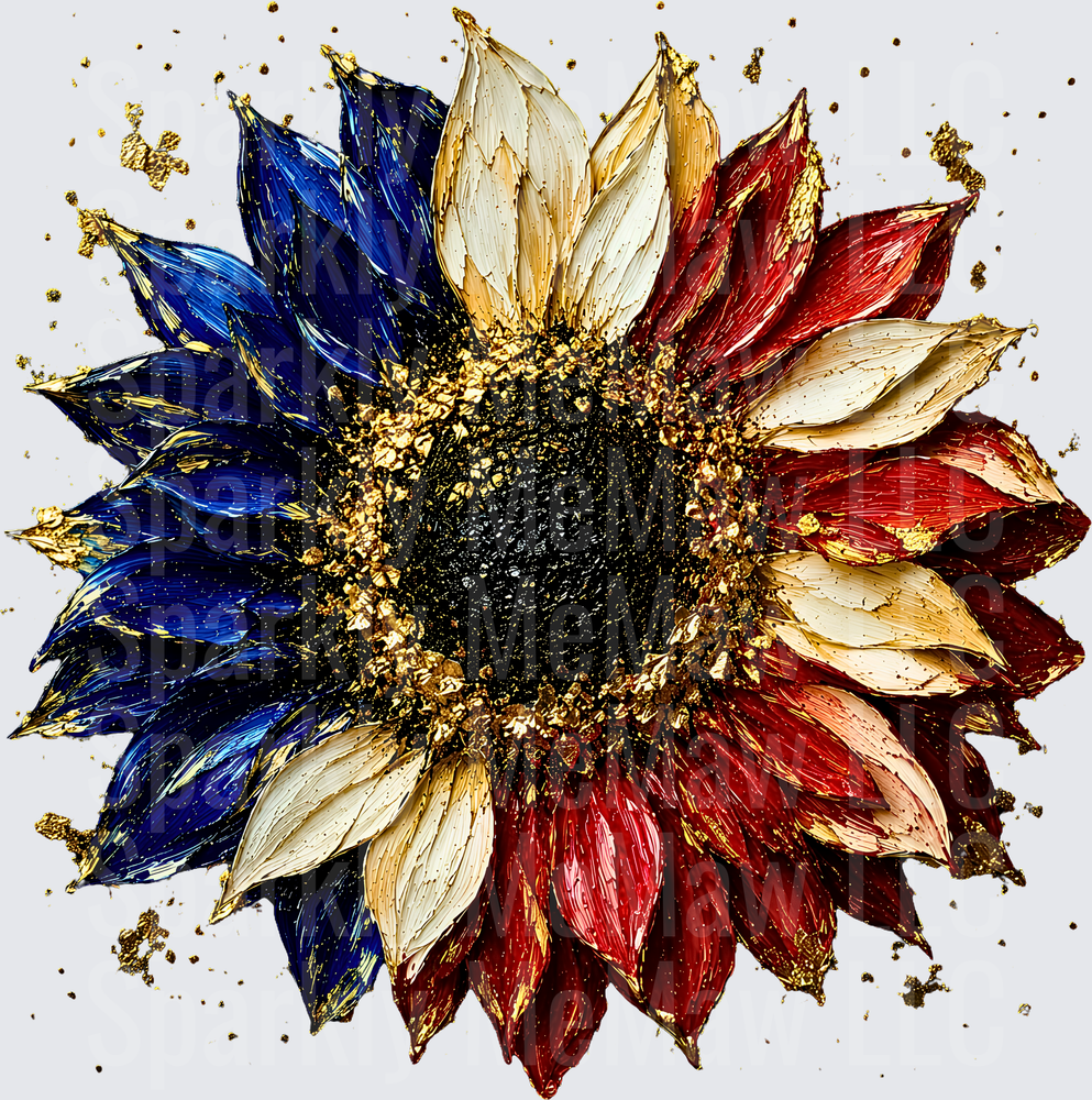 Patriotic Sunflower Red White Blue Gold Textured UV DTF Decal