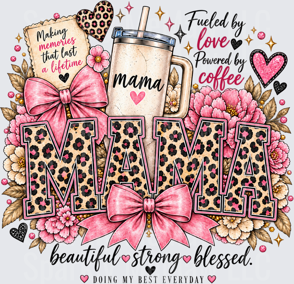 Leopard Mama Coffee Floral Design UV DTF Decal