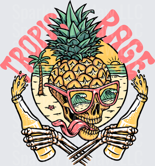 Tropical Paradise Pineapple Skull with Sunglasses and Crossed Bones UV DTF Decal