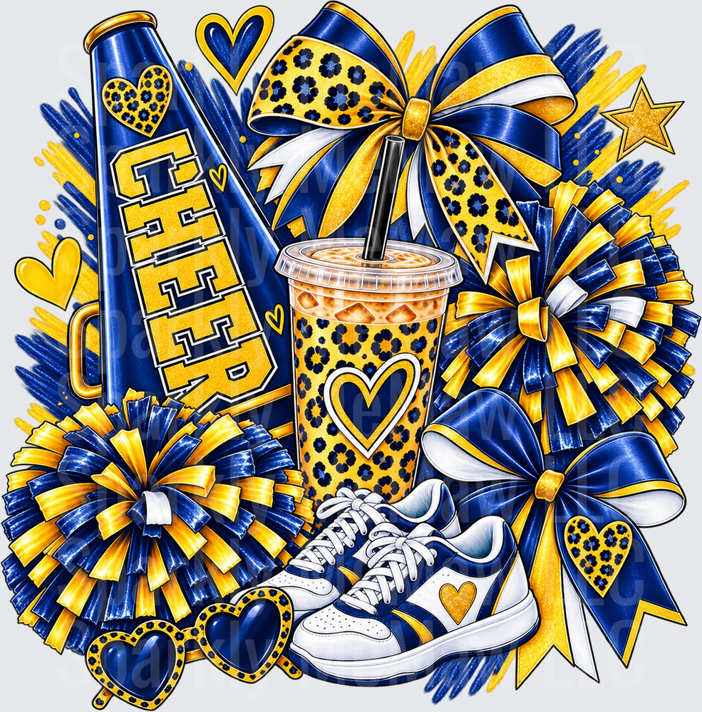 Navy Gold Cheer Squad Collage UV DTF Decal