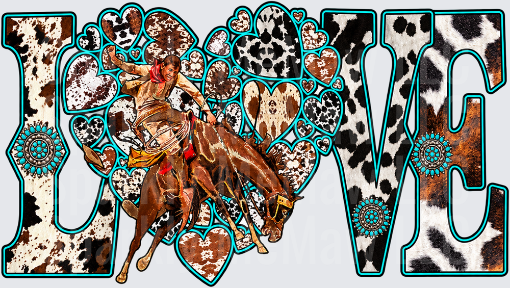 LOVE Rodeo Cowboy Cowhide UV DTF DECAL (HARD SMOOTH SURFACE)