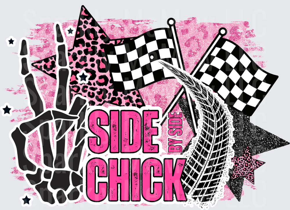 Side Chick Racing Pink Leopard Print Checkered Flag Design DTF Transfer for Fabric