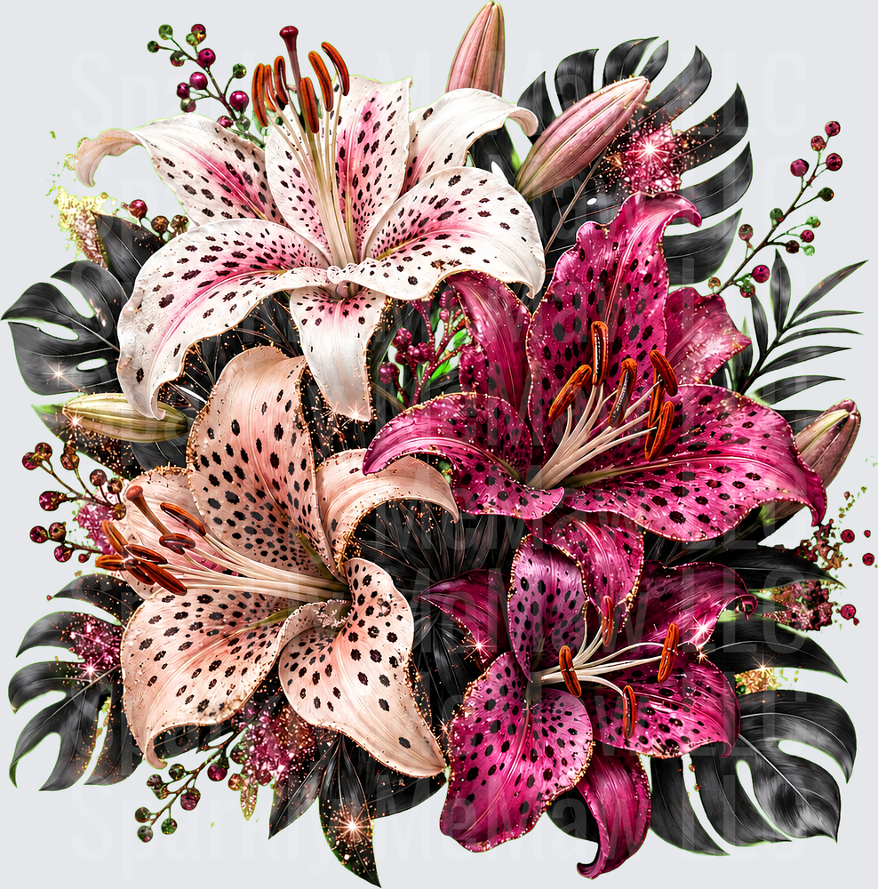 Stargazer Lily Bouquet Glitter UV DTF Decal