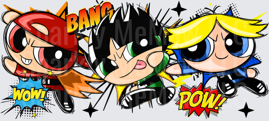 Powerpuff Girls WOW BANG POW This is a UV DTF 16 OZ Wrap