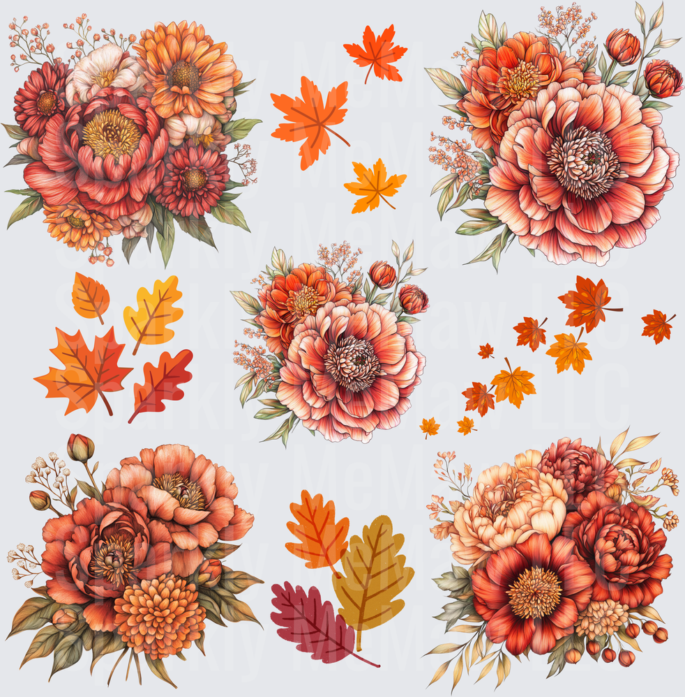 Autumn Floral Bouquets UV DTF 10x10 inch cut and stick sheet