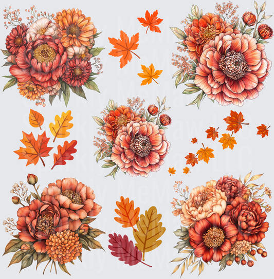 Autumn Floral Bouquets UV DTF 10x10 inch cut and stick sheet