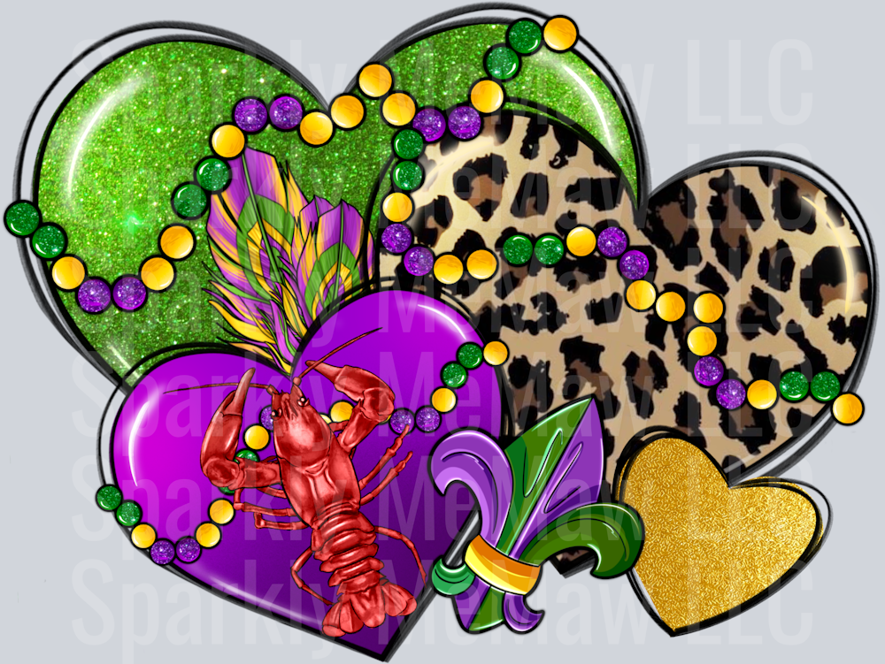 Mardi Gra Hearts DTF Transfer