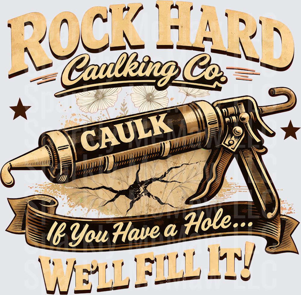 Rock Hard Caulking Co If You Have a Hole We'll Fill It Funny Caulk Gun Vintage Retro Design UV DTF Decal