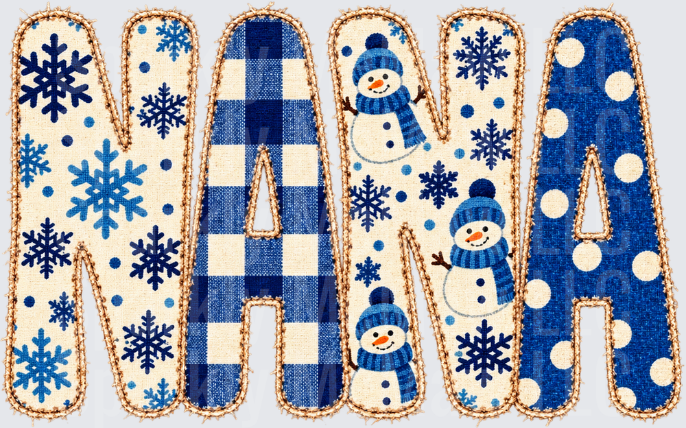 NANA Winter Snowman Blue Plaid is a DTF Transfer for Fabrics