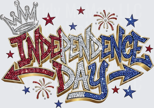 Independence Day Patriotic Crown Stars Fireworks Red White Blue Glitter UV DTF Decal