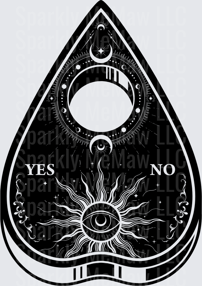 Mystical Ouija Board Planchette with All-Seeing Eyes Moon Phases and Celestial Symbols DTF Transfer for Fabric
