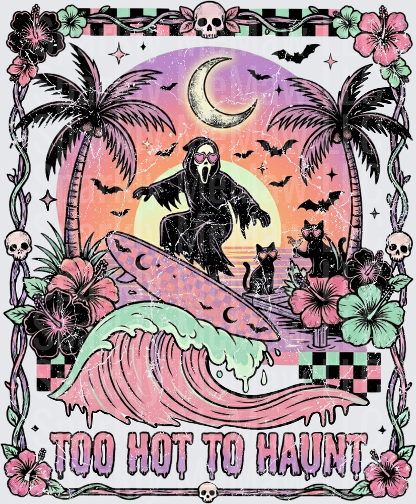 Ghostface Scream Too Hot To Haunt Tropical Beach Surfing UV DTF Decal