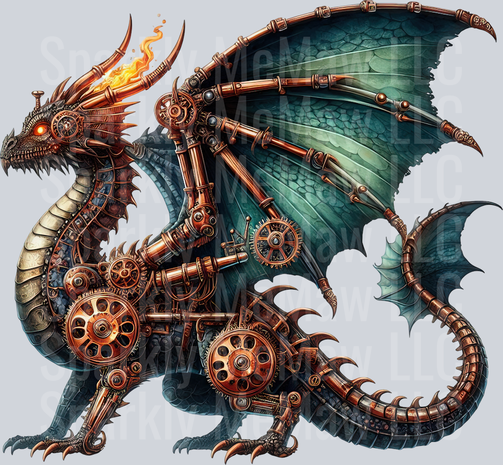 27 Steampunk Dragon UV DTF Clip Art Decal