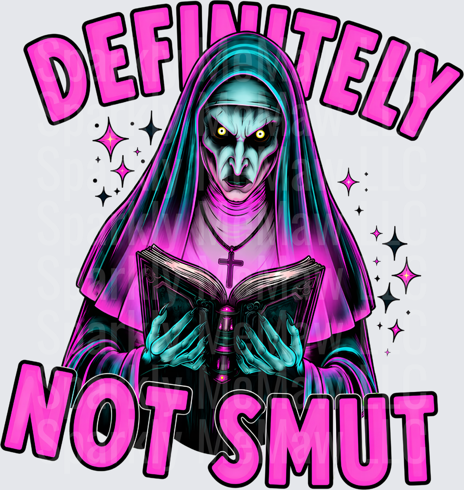 Definitely Not Smut Valak The Nun Reading Book Horror Neon Pink DTF Transfer for Fabrics