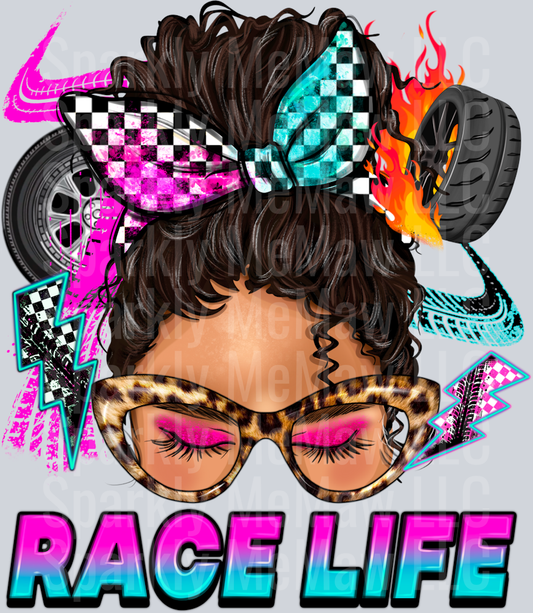 race_life__messy_bun_ DTF Transfer (Fabrics)
