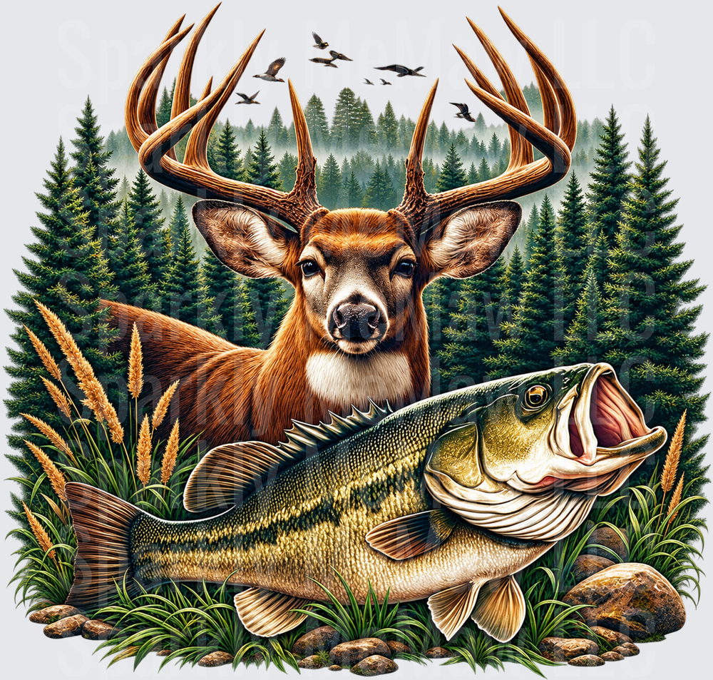 Whitetail Buck Largemouth Bass is a DTF Transfer for Fabrics