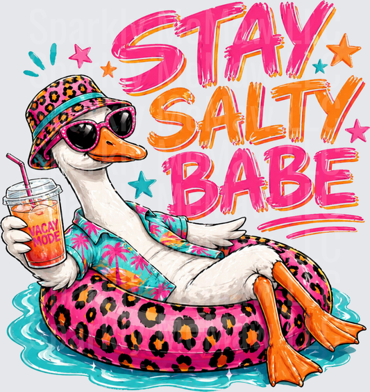 Stay Salty Babe Seagull in Leopard Pool Float with Tropical Drink UV DTF Decal