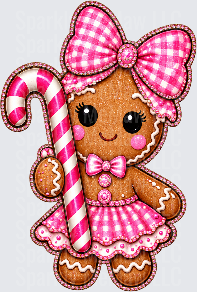 Gingerbread Girl Pink Bow UV DTF DECAL (HARD SMOOTH SURFACE)