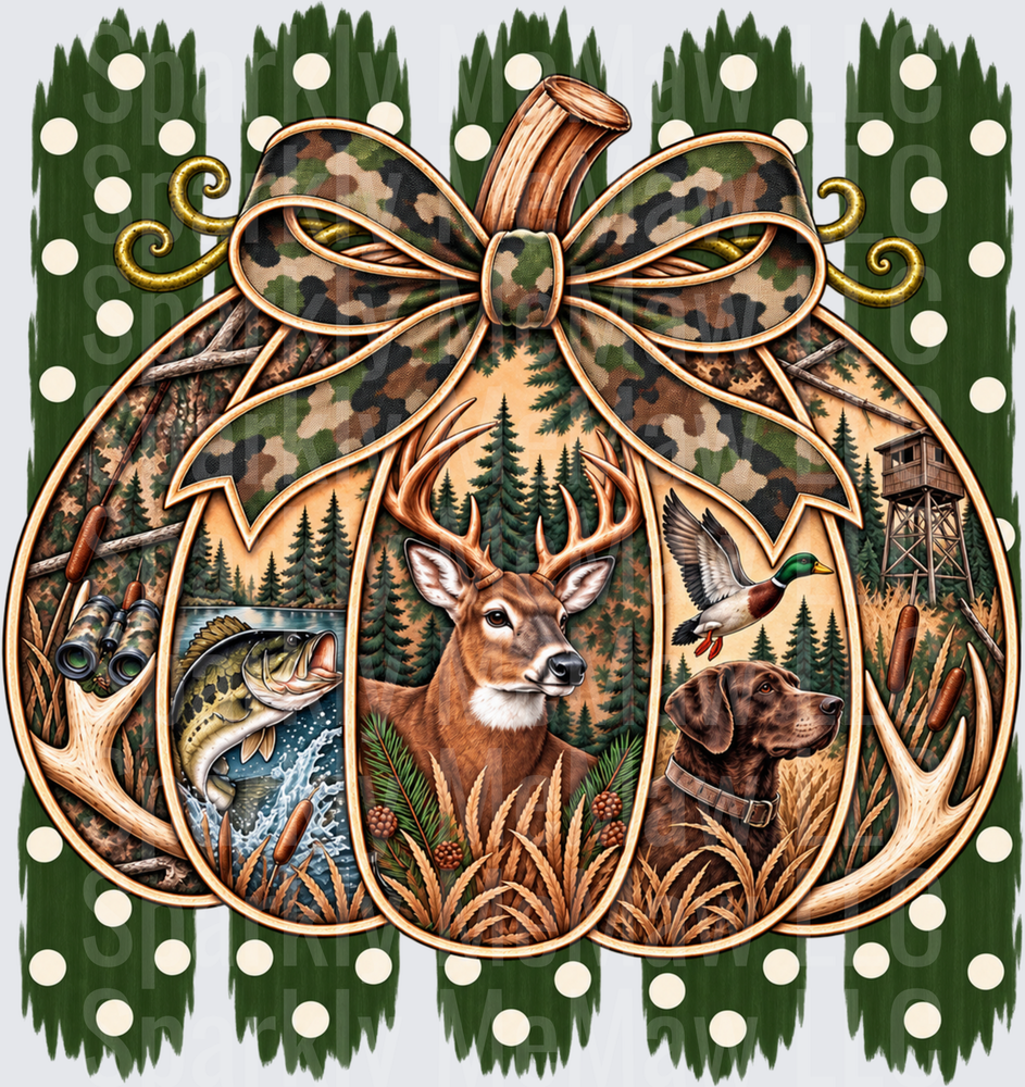 Hunting Fall Pumpkin Camo Bow UV DTF Decal