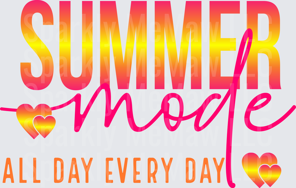 Summer Mode All Day Every Day Gradient Text with Hearts UV DTF Decal