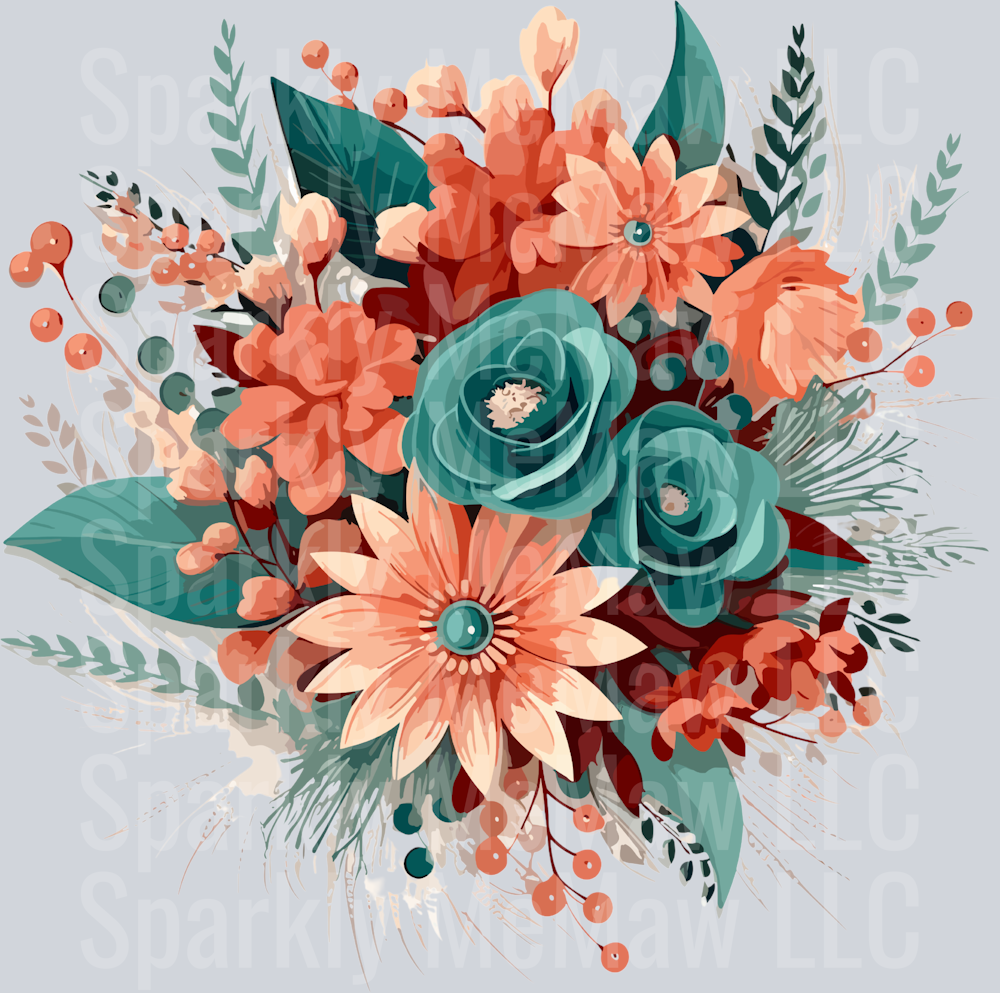 15 Teal and Coral Clip Art UV DTF Decal