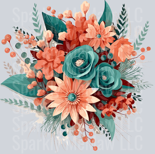 15 Teal and Coral Clip Art UV DTF Decal
