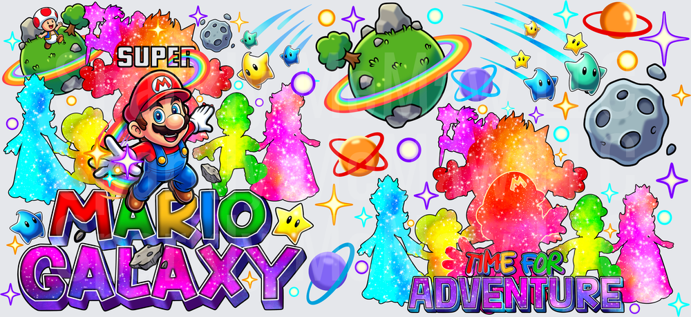 Super Mario Galaxy Time For Adventure UV DTF 16 OZ Wrap
