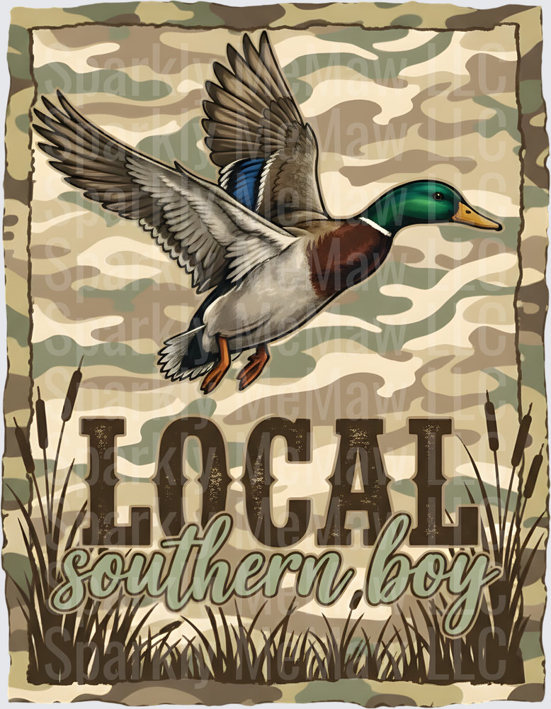 Local Southern Boy Flying Mallard Duck Camo Duck Hunting uv dtf decal