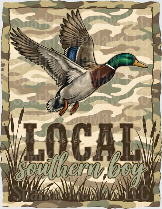 Local Southern Boy Flying Mallard Duck Camo Duck Hunting uv dtf decal
