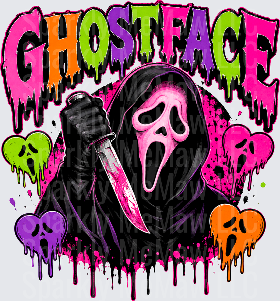 Ghostface Scream Killer Neon Graffiti Drip Horror Halloween DTF Transfer