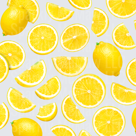 Bright Yellow Lemon Slices Wedges and Whole Fruit Scatter Pattern UV DTF 10x10 Element Sheet