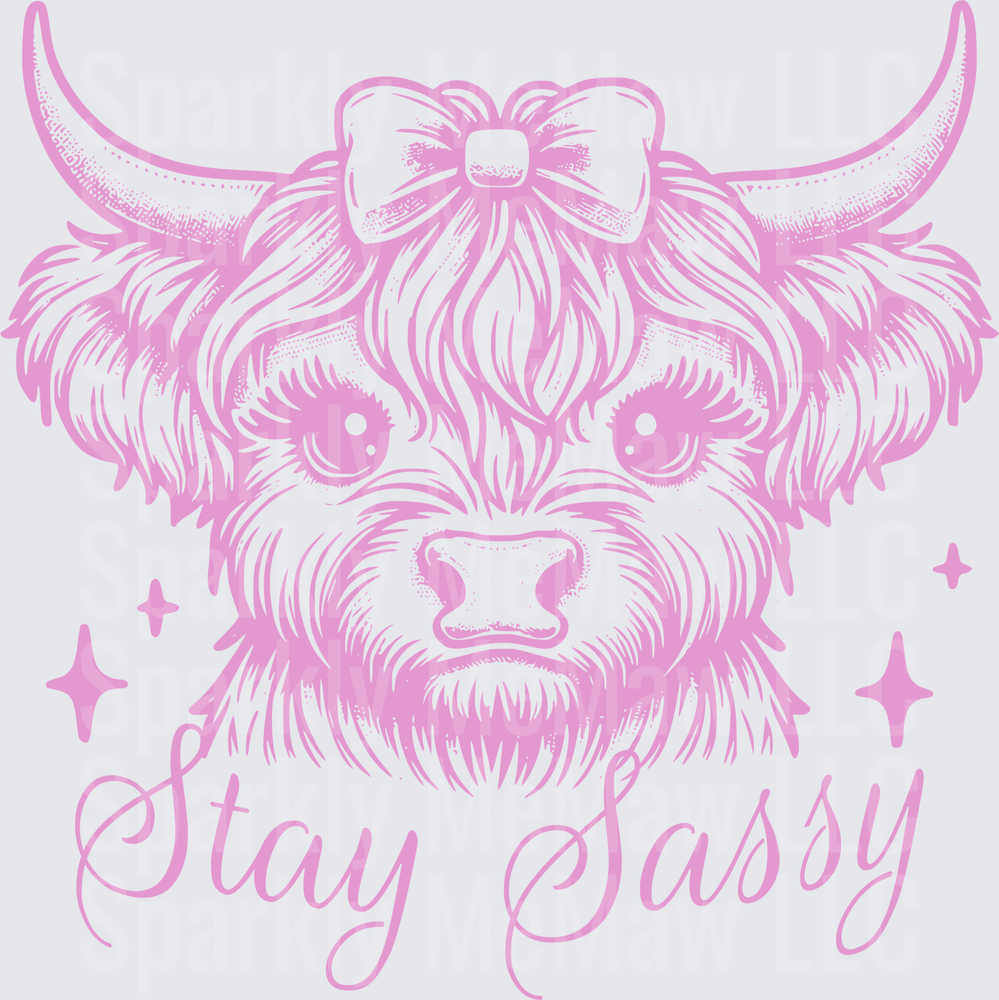 Stay Sassy Pink Highland Cow with Bow UV DTF Decal