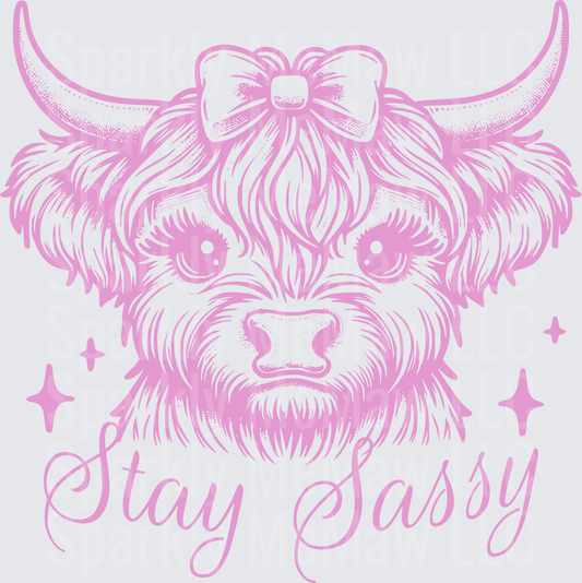Stay Sassy Pink Highland Cow with Bow UV DTF Decal
