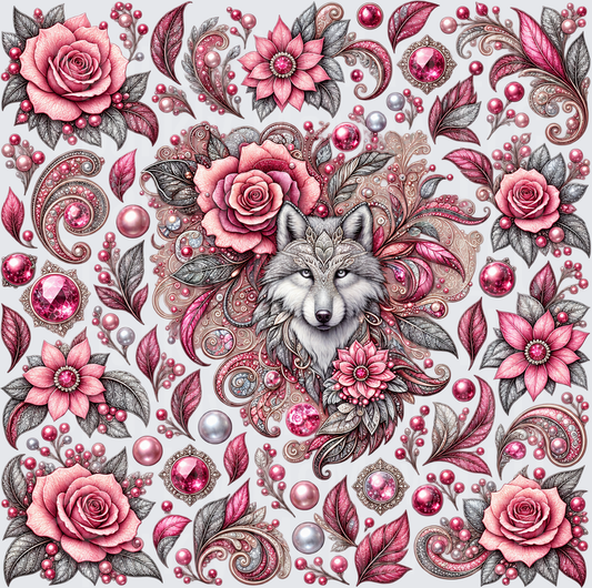 Floral Wolf Pink Jewel this is a 10x10 UV DTF Cut and stick sheet