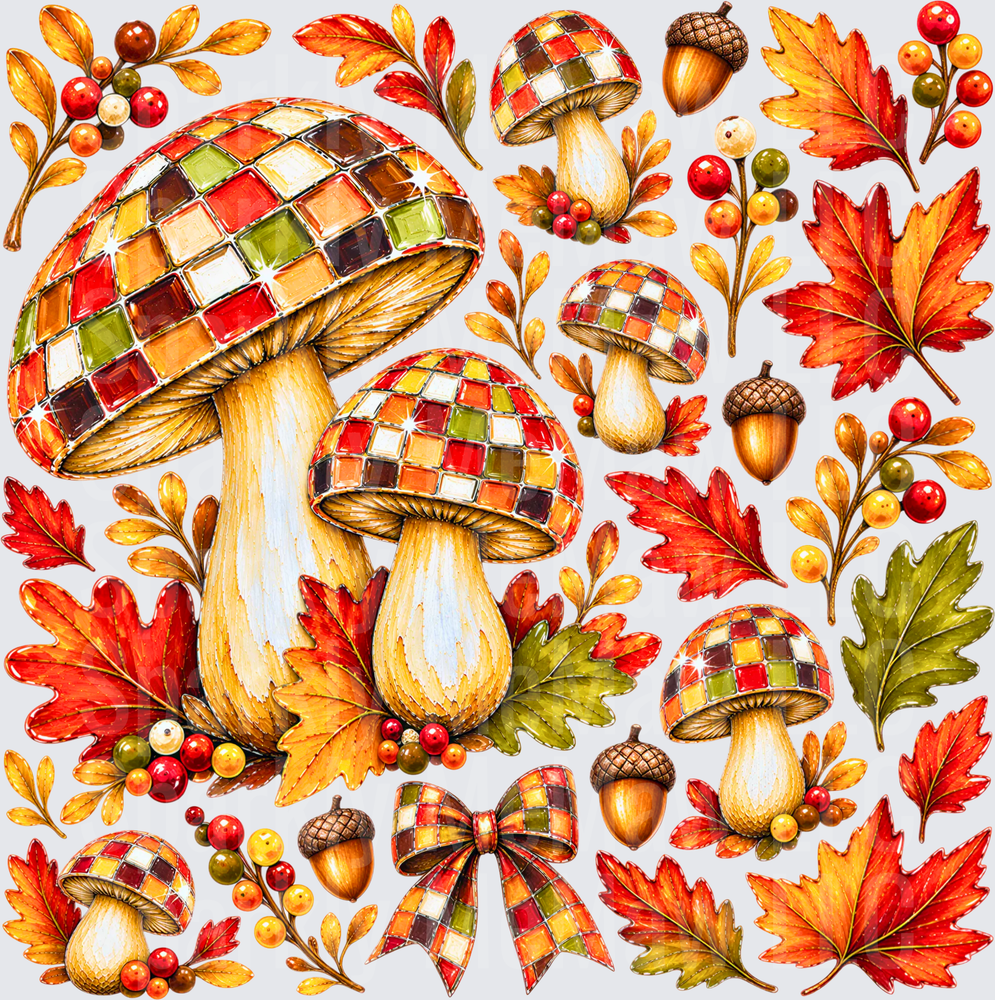 Autumn Disco Mushroom Fall Elements 10x10 Cut/ Peel / Stick Sheet