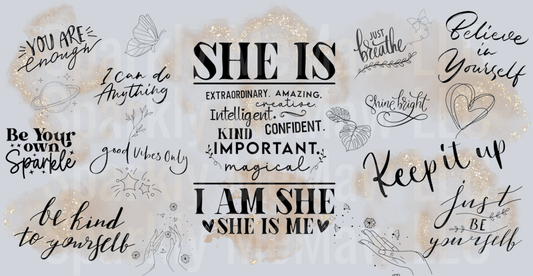 She is Affirmations 16 oz UV DTF Wrap