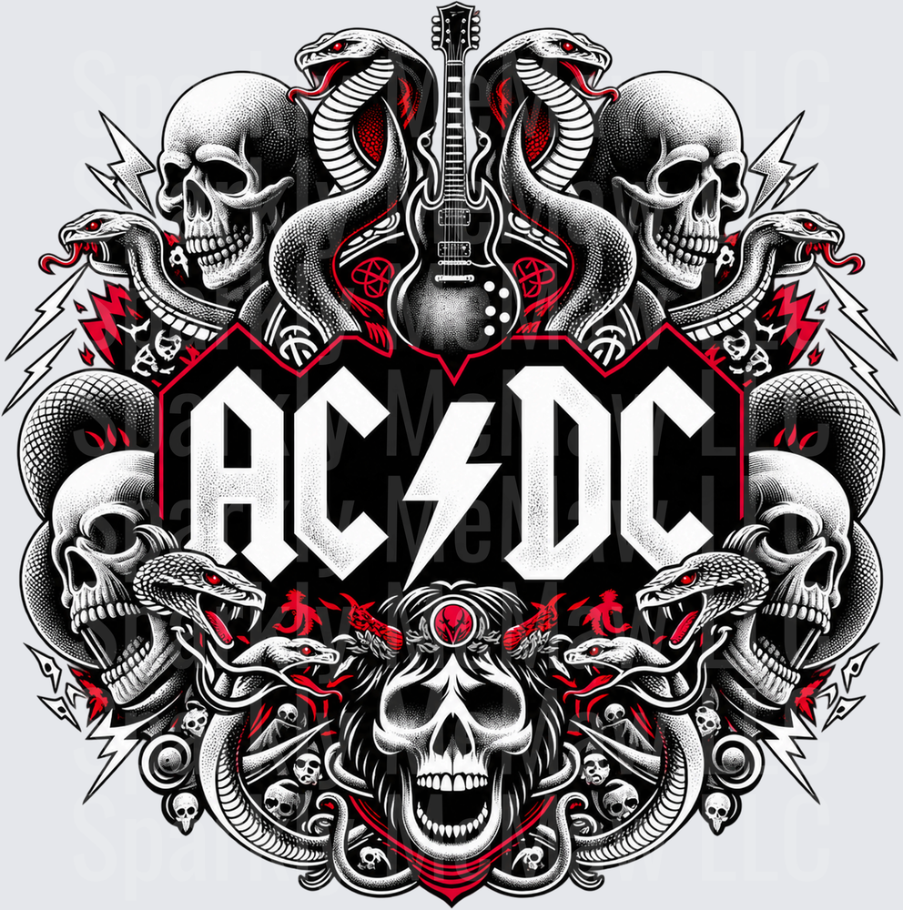 AC/DC Skulls Snakes Guitar DTF Transfer for Fabrics
