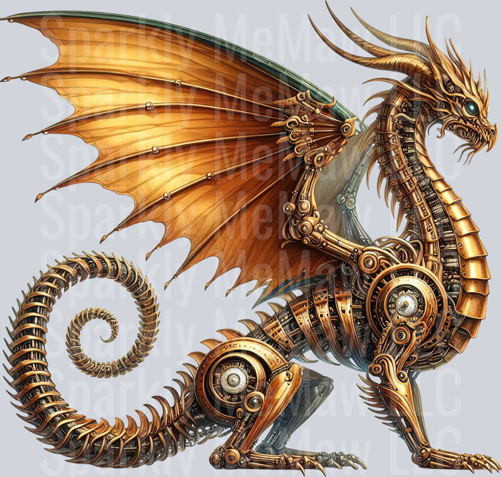 18 Steampunk Dragon UV DTF Clip Art Decal