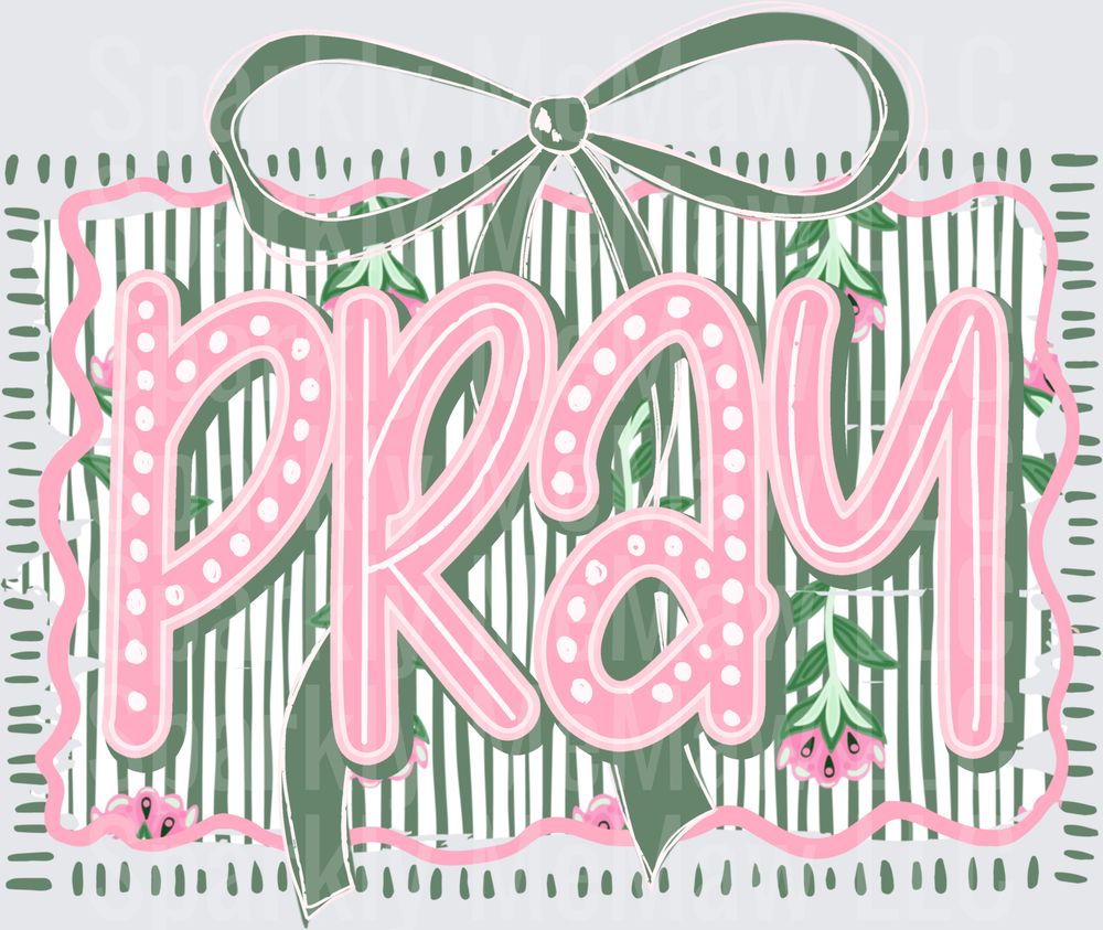 Pink Polka Dot Dream Text with Green Bow and Stripes UV DTF Decal