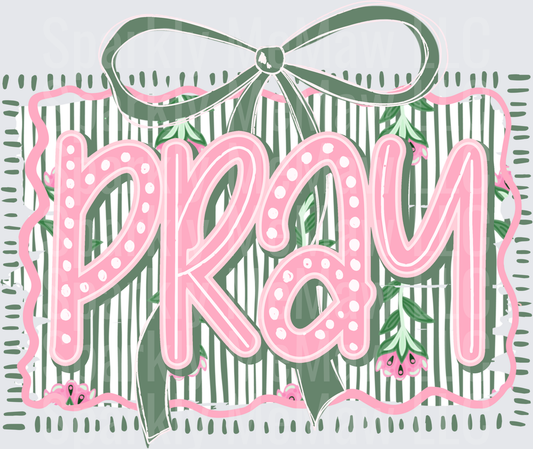 Pink Polka Dot Dream Text with Green Bow and Stripes UV DTF Decal