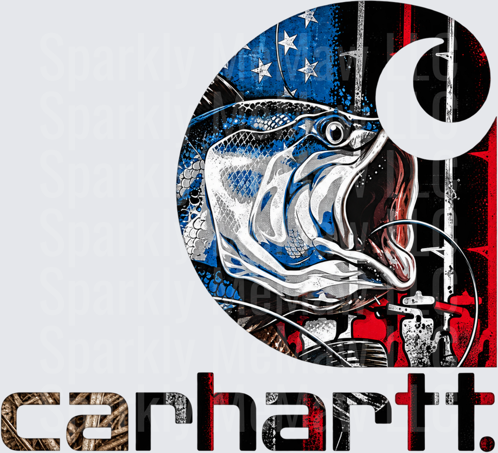 ch Bass Fish American Flag UV DTF Decal