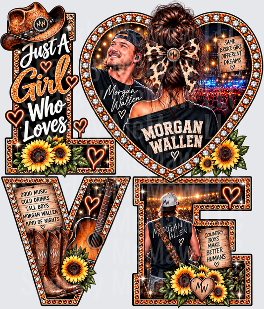 Just A Girl Who Loves Morgan Wallen LOVE Design UV DTF Decal
