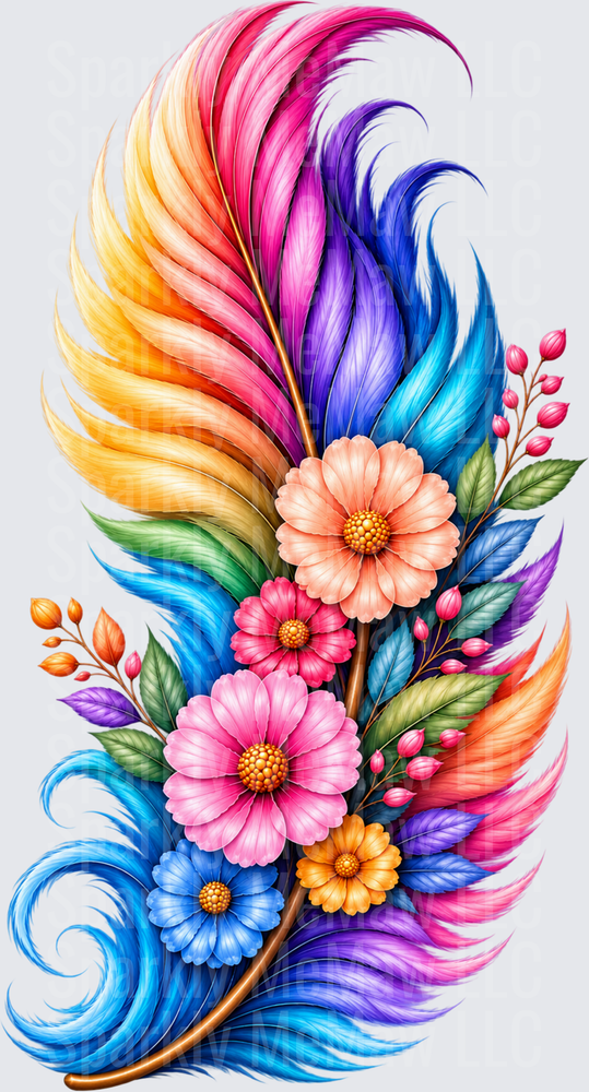 Colorful Floral Feather DTF Transfer for Fabrics